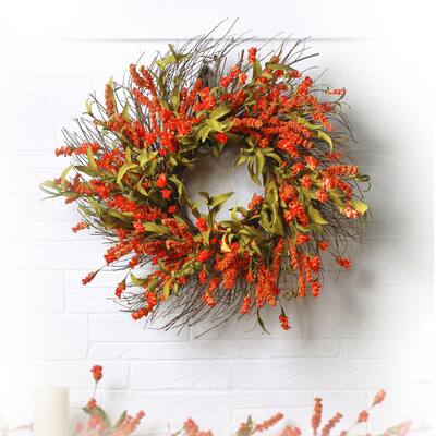 24" Harvest Sorgum/Mini Hops Wreath - 24-Inches