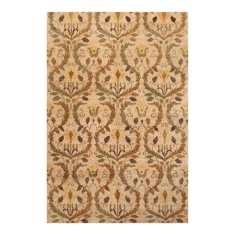 Hand Knotted Botanical Brown New Zealand Wool Oriental Area Rug (6x9) - 5' 11'' x 8' 10''