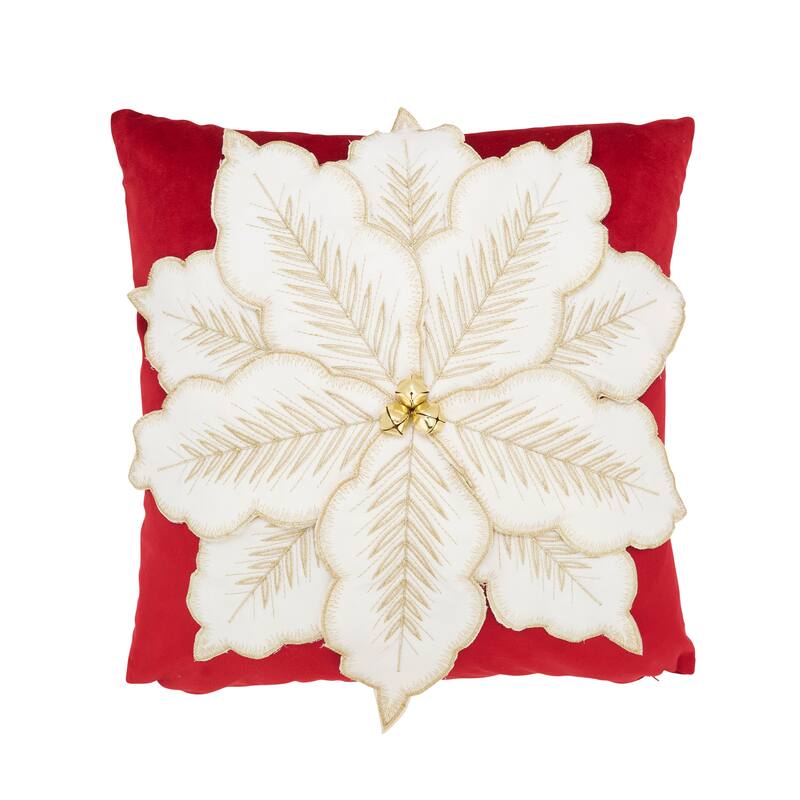 Velvet Poinsettia Throw Pillow - 16"x16" - Feather Down - Red