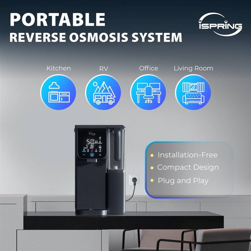 iSpring RCD100HCG Hot & Cold Reverse Osmosis System Countertop, Alkaline RO Water Filter Dispenser