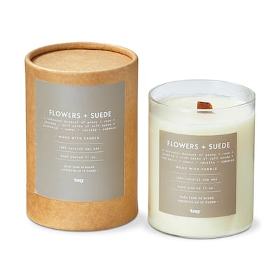 Flowers and Suede Scented Candle Jar 11oz 46hr Burn Time Multicolor Everyday Home Decor - Yellow