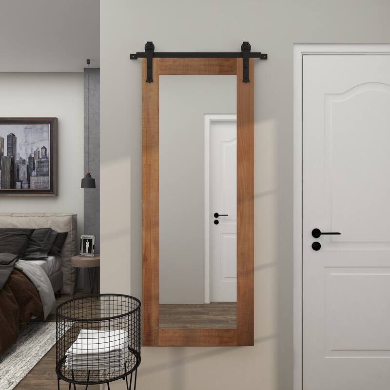 Barn Door Style Wood Industrial Farmhouse Hanging Wall Mirror