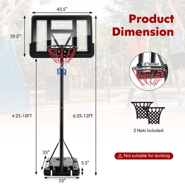 Costway 4.25-10FT Portable Adjustable Basketball Hoop System with 44'' - See Details