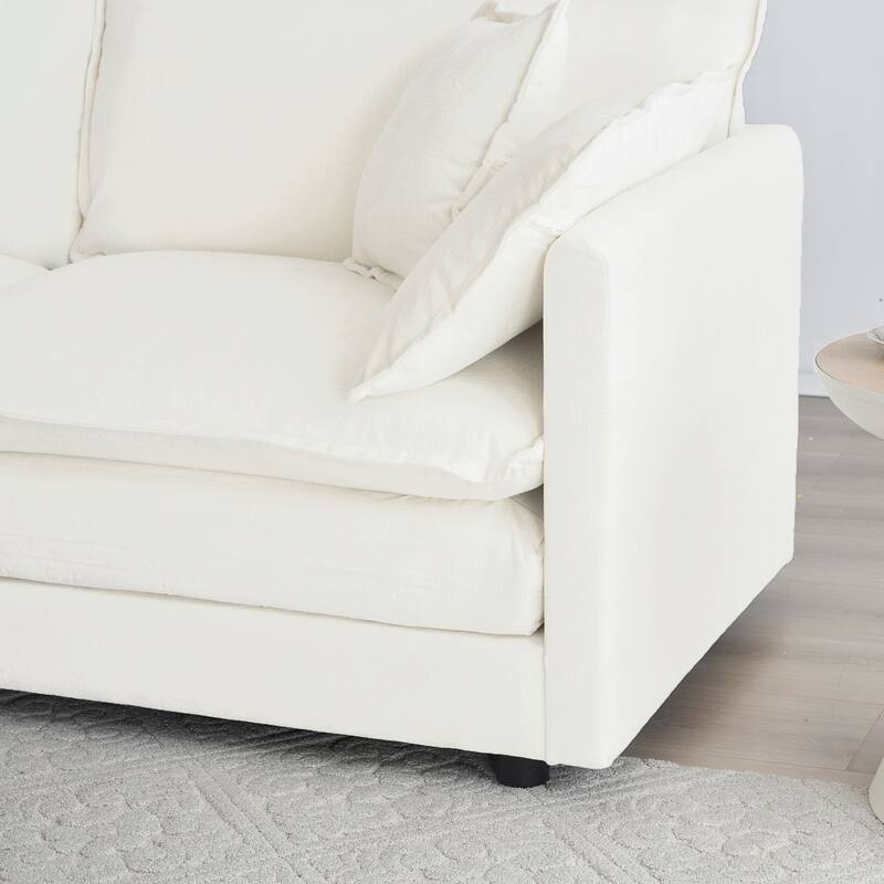 5-Seat Chenille Living Room Sofa Set (3-Seater + 2 Accent Chairs) with Round Arms & Solid Wood Frame