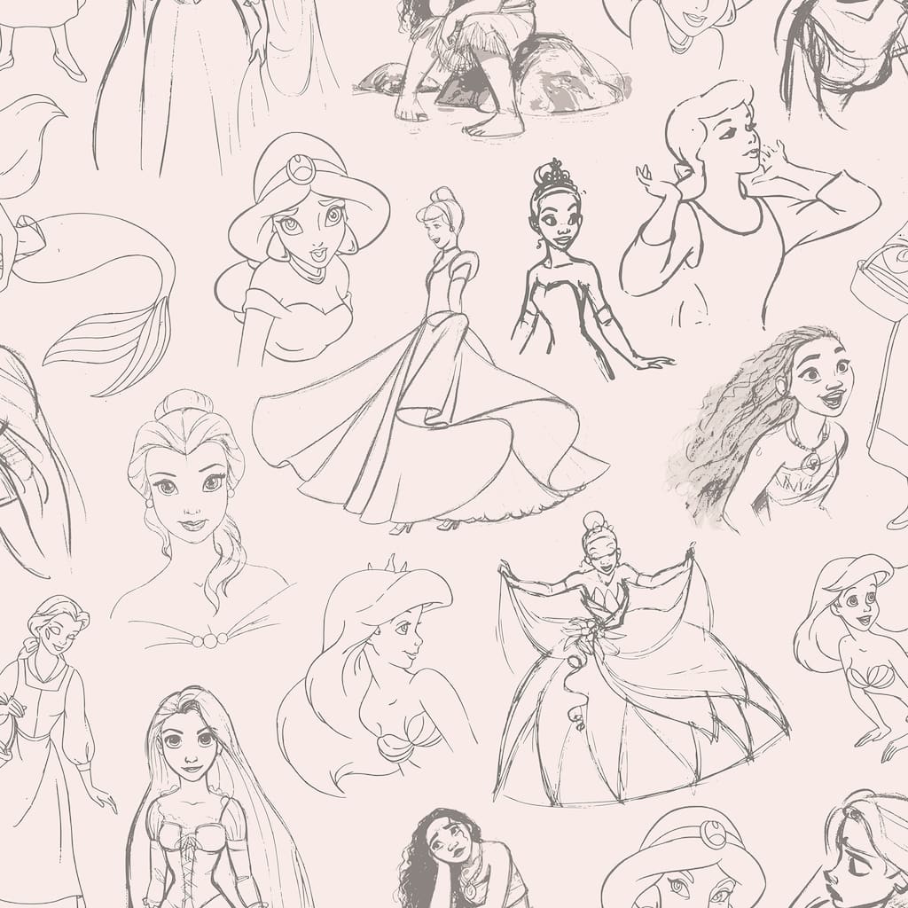 RoomMates Disney Princess Sketches Pink Peel and Stick Wallpaper