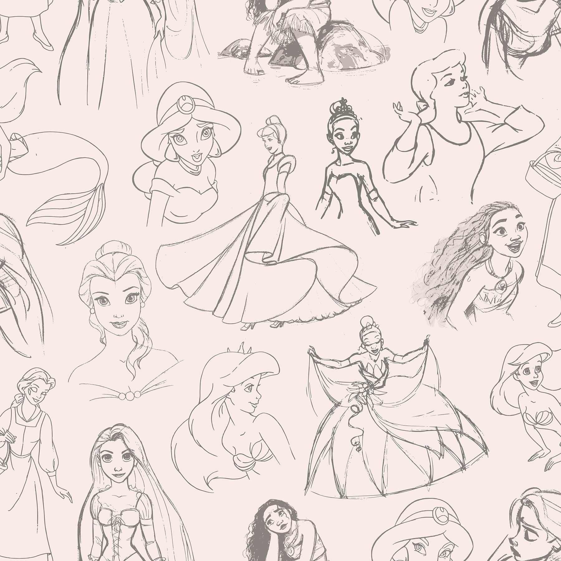 RoomMates Disney Princess Sketches Pink Peel and Stick Wallpaper