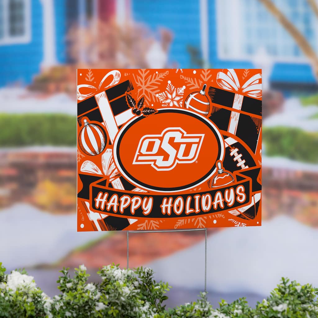 Oklahoma State University Yard Sign, Happy Holidays - 24" x 18"