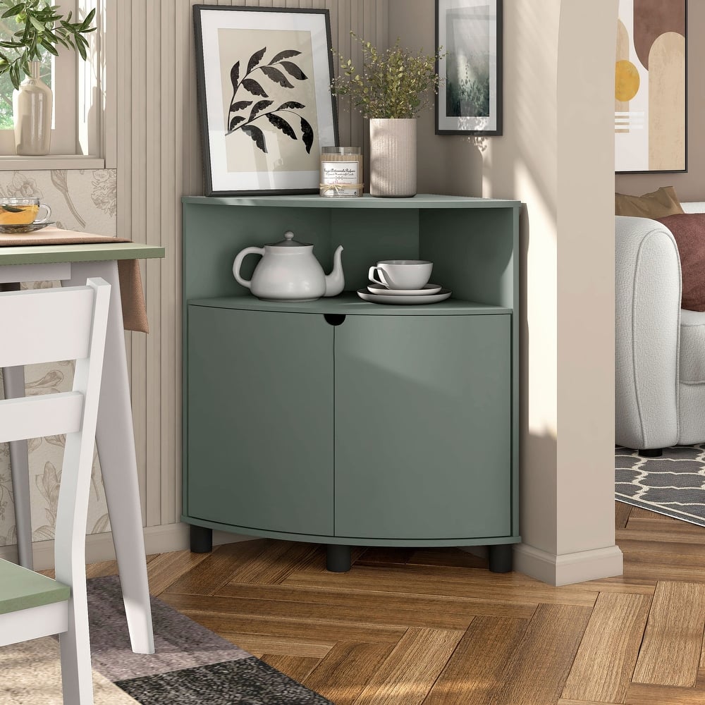 247 Shop At Home Modern 31-inch LED Corner Accent Cabinet with Open Shelf