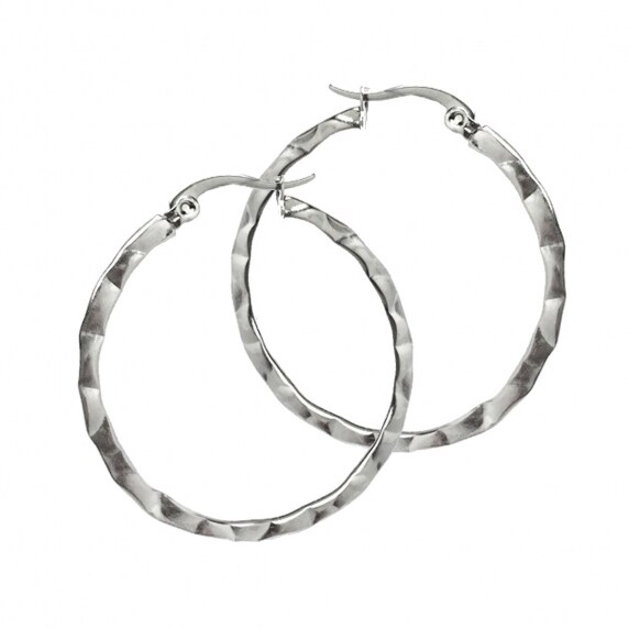 Loralyn Designs Hammered Stainless Steel Hoop Earrings