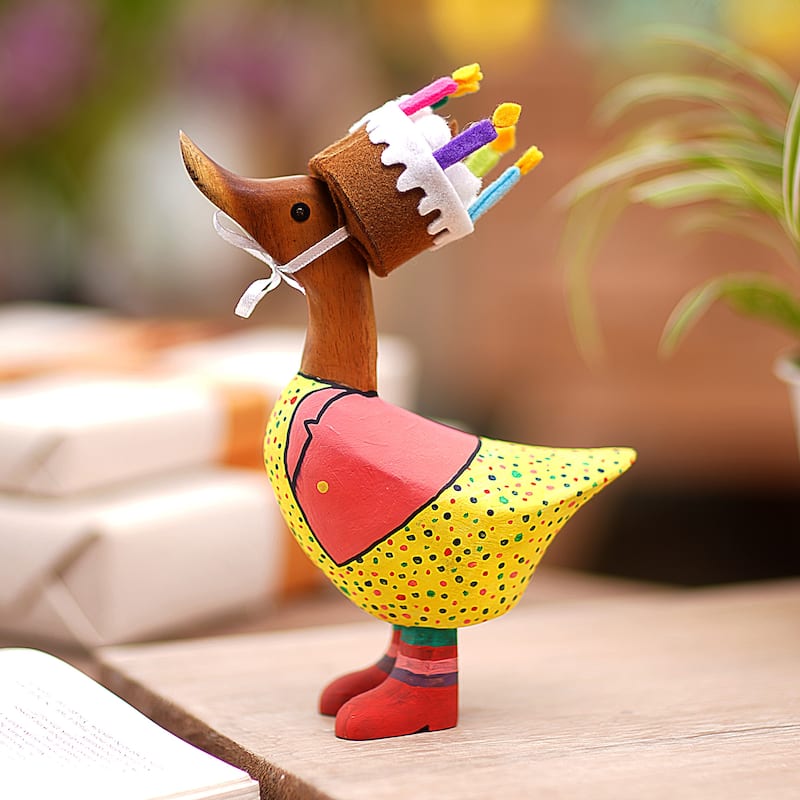 Novica Handmade Birthday Duck Wood Figurine