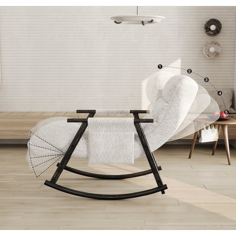 Casual Folding Rocking Chair,Lounge Rocking Chair Adjustable High Back and Foot Rest,Side Pockets Placed in Living Room Bedroom