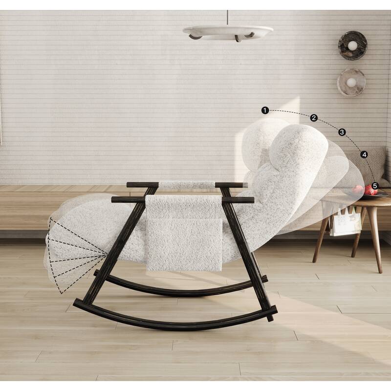 Modern 42.2" Velvet High Back Rocking Chair with Foot Rest and Side Pockets for Living Room