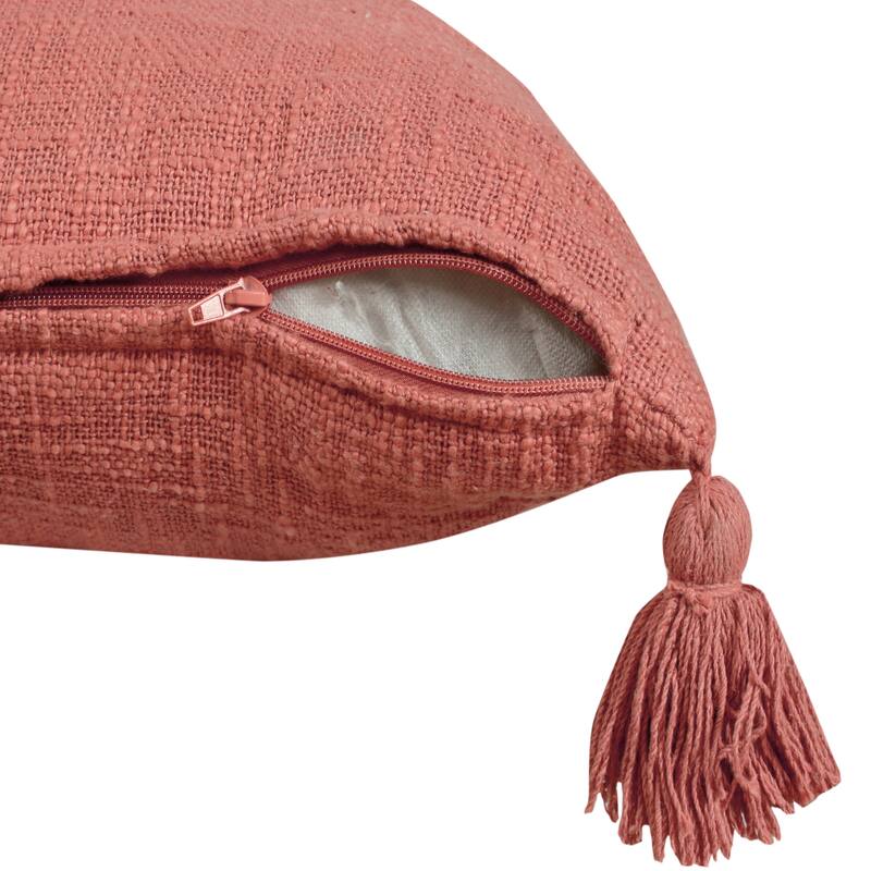 Handwoven Solid Square Throw Pillow Cover with Tassels - 20" - Orange