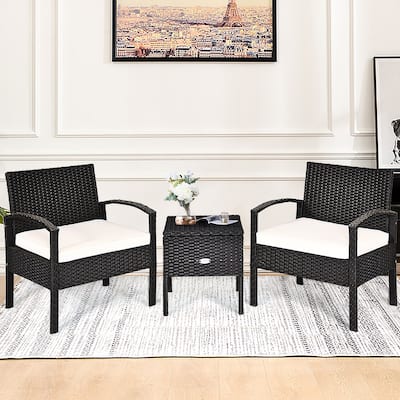 3 PCS Patio Wicker Conversation Set Outdoor Rattan Furniture Set