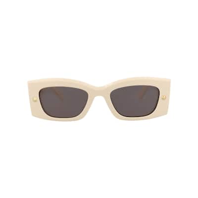 Alexander McQueen Square-Frame Recycled Acetate Sunglasses, Grey Lens, Shiny Solid Ivory w/Light Gold Studs Frame