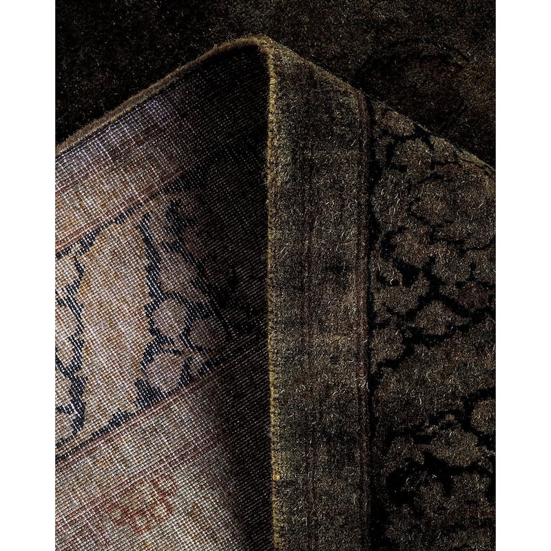 Overton Hand Knotted Wool Vintage Inspired Modern Contemporary Overdyed Black Runner Rug - 3' 2" x 13' 6"