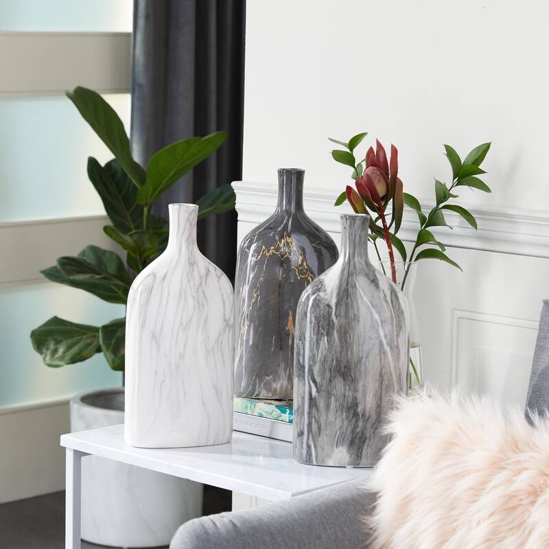 Ceramic Faux Marble Decorative Vase - Set of 3 Gray - Roche River Decor