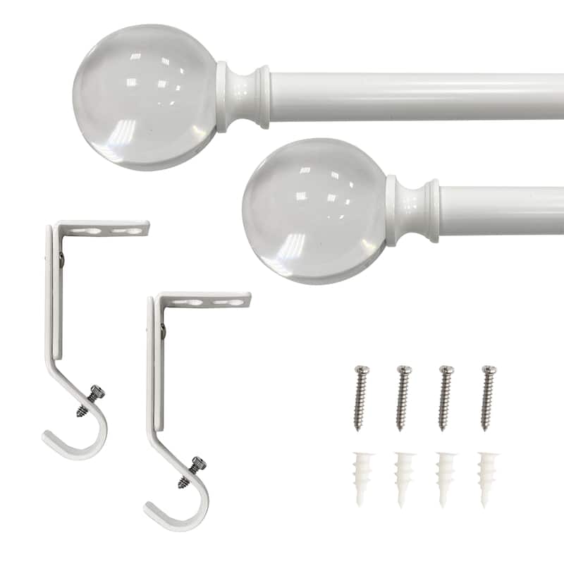 Lumi 3/4" Single Curtain Rod White/Brushed Nickel-Acrylic Ball finials - 36"-66" - White