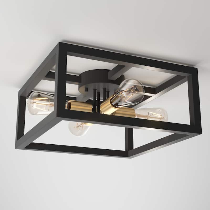 Artika Princeton Modern Mid-Century Semi-Flush Mount, Black and Gold
