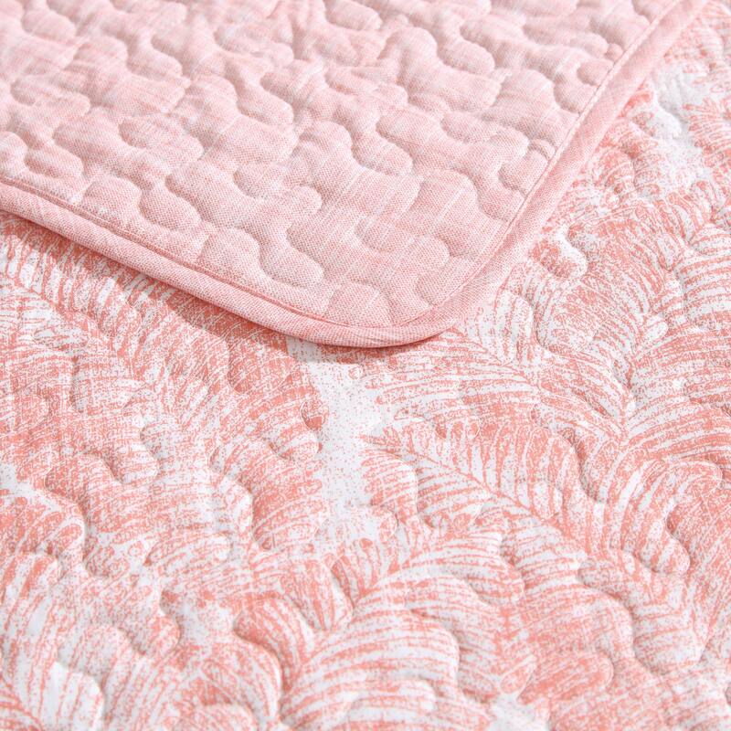 Tommy Bahama Distressed Water Leaves Cotton Reversible Orange Quilt Set