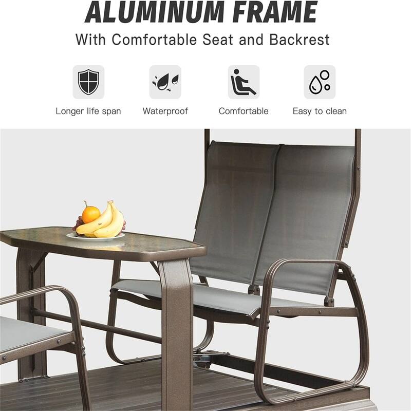 4-Seat Outdoor Glider Benches with Canopy and Aluminum Frame