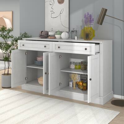 Storage Cabinet with 2 Drawers and Adjustable Shelves Doors