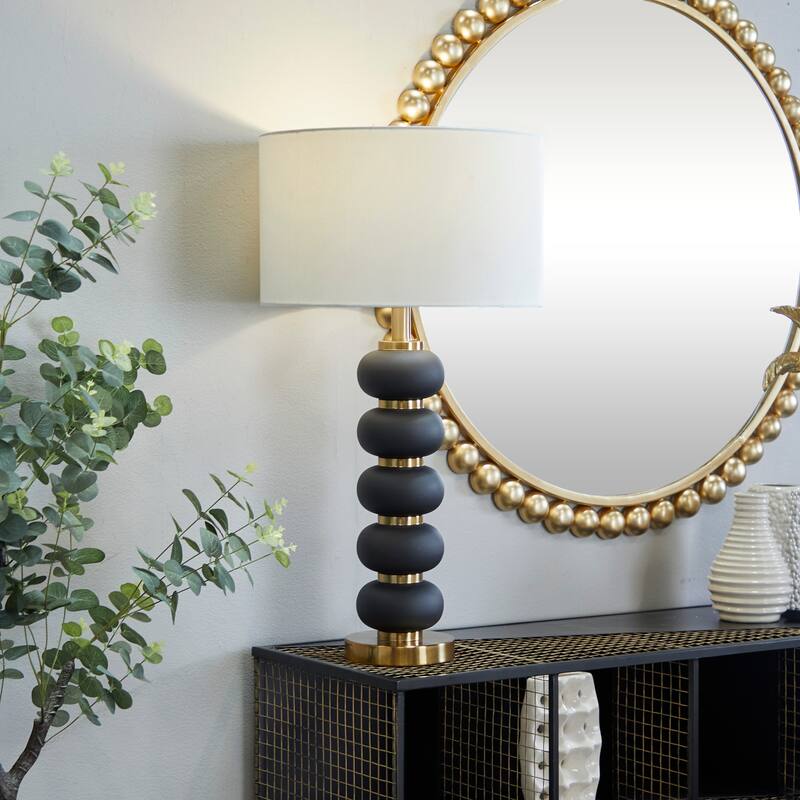 CosmoLiving by Cosmopolitan Metal Orbs Style Base Table Lamp with Drum Shade - Black or White - Black