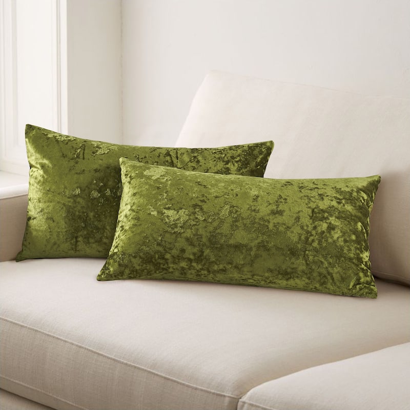 Rancho Crushed Velvet Throw Pillow Cover Set, NO INSERT - 14" x 26" - Avocado