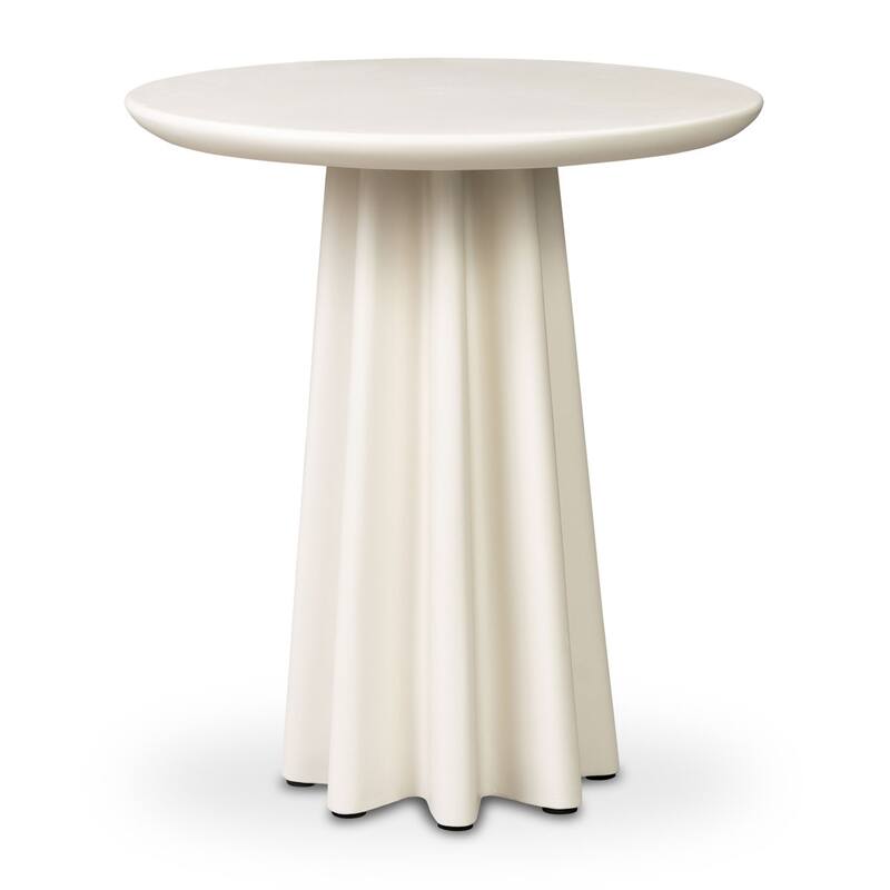 Folda Sculpted Concrete Pedestal Side Table - Almond White