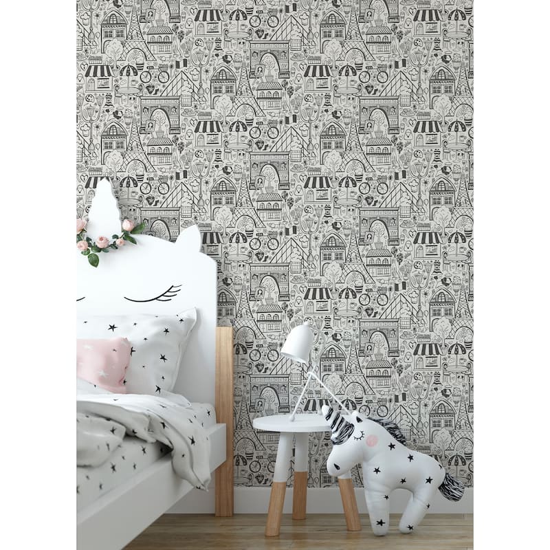 NuWallpaper Oui Paris Charcoal Peel & Stick Wallpaper