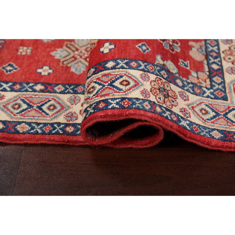 Hand Knotted Oriental 100% Wool Carpet Traditional Geometric Red Kazak Area Rug - 5' 0'' X 3' 1''