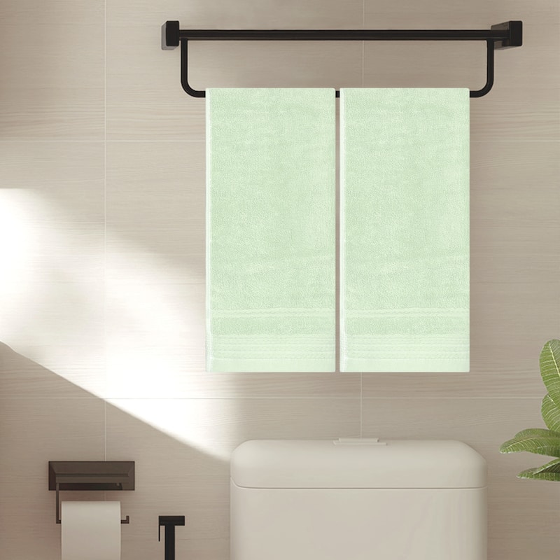 2 Pack Striped Pattern Hand Towels Set, Comfort and Quick Drying Towel for Bathroom, Gym, Camp 14" x 30" - Green