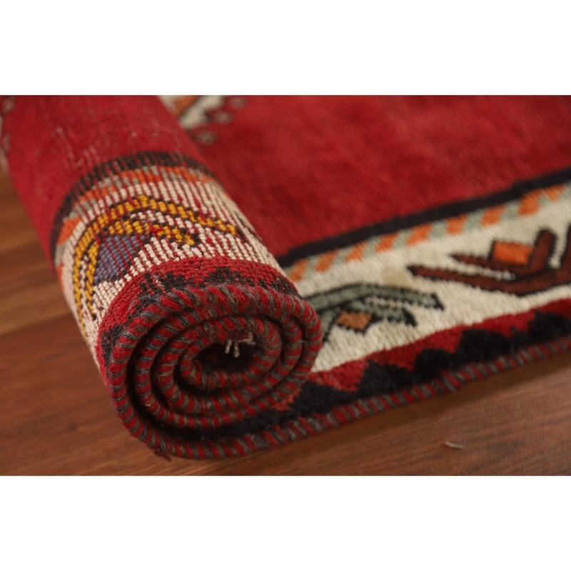 Geometric Red Shiraz Persian Vintage Area Rug Handmade Wool Carpet - 3'0"x 5'3"