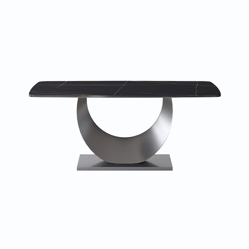 Rectangle Dining Room Table with U-Shape Stainless Steel Pedestal for Kitchen/Living Room