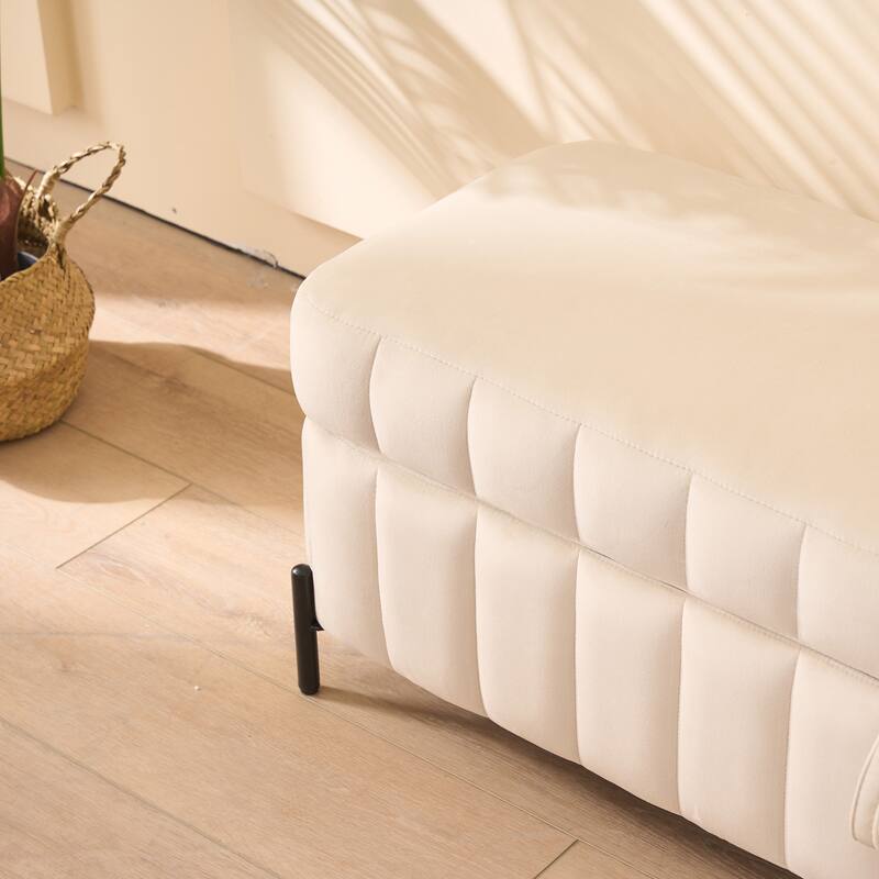 Roomfitters Velvet Storage Bench, Upholstered Footstool Ottoman with Metal Legs for Entryway, Living Room or Bedroom