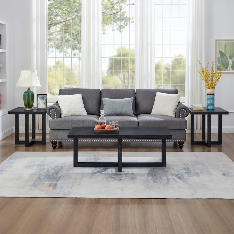 Roundhill Furniture Luno 3-Piece Coffee Table Set, Coffee Table and Two End Tables