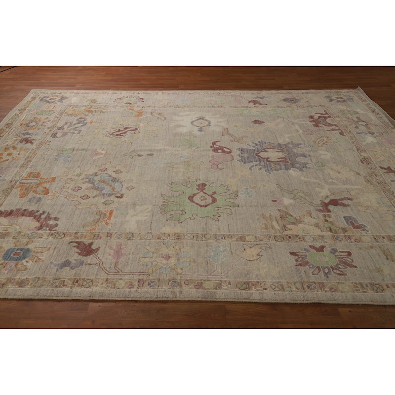 Hand Knotted Oriental 100% Wool Carpet Transitional All-Over Beige & Ivories Oushak Area Rug - 9' 10'' X 8' 2''