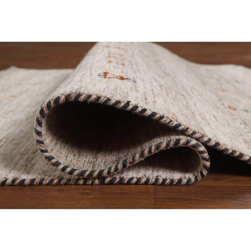 Hand Knotted Oriental 100% Wool Carpet Tribal Stripe Beige & Ivories Gabbeh Area Rug - 5' 9'' X 3' 9''
