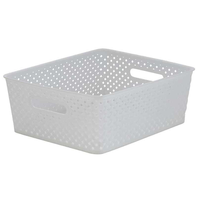 Medium Resin Wicker Storage Bin in White