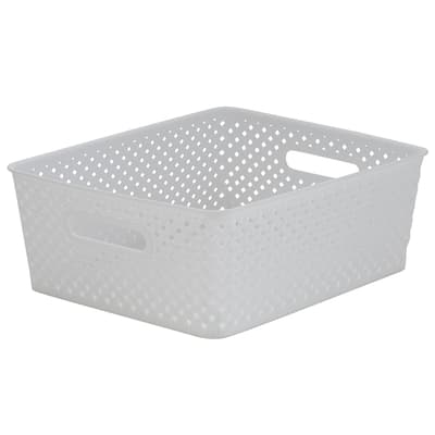 Medium Resin Wicker Storage Bin in White