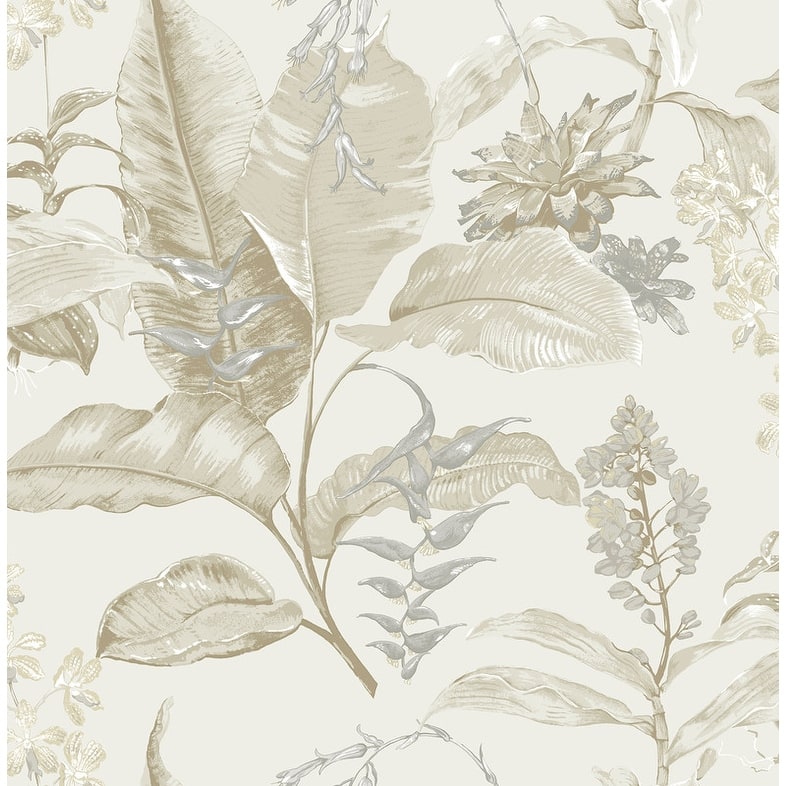 Maui Beige Botanical Wallpaper - 20.5in x 396in x 0.025in