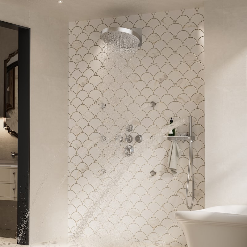 CASAINC Thermostatic 4 Functions 12 inch Rainfall Showerhead with Handheld Spray & 6 Body Jets Set Rain Shower System