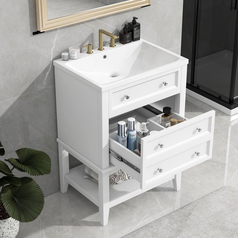 GDFStudio - Oliver Compact Solid-Frame Bathroom Vanity for Practical Everyday Storage - 24" - 24" - White