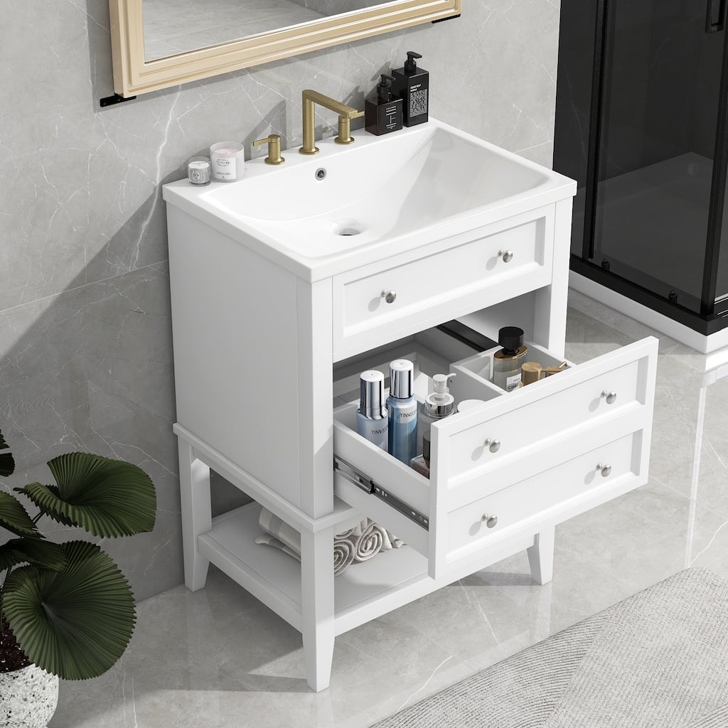 GDFStudio - Oliver Compact Solid-Frame Bathroom Vanity for Practical Everyday Storage - 24"