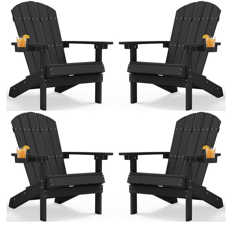 WINSOON All Weather HIPS Outdoor Plastic Adirondack Chairs with Cup Holder Set of 4