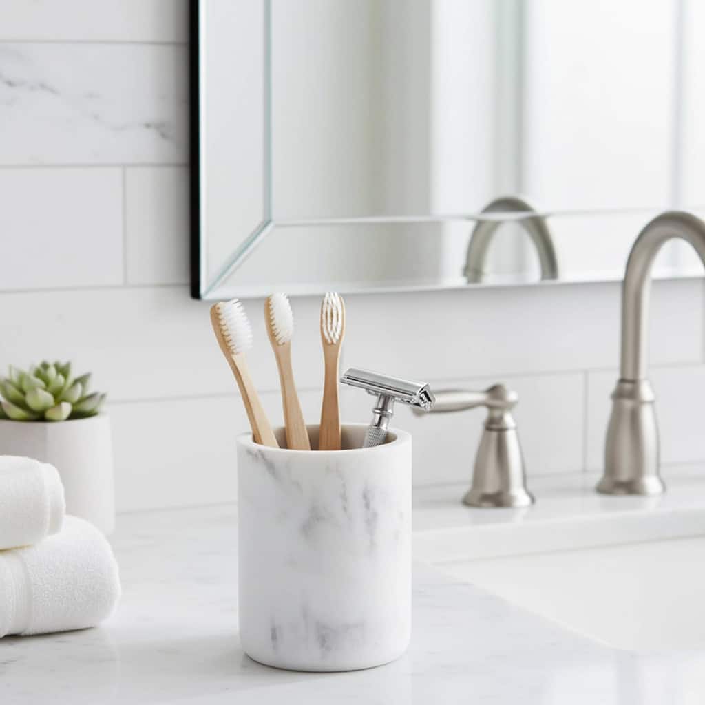 Marble Resin Toothbrush Holder - 2.10 L x 2.10 W x 3.8 H