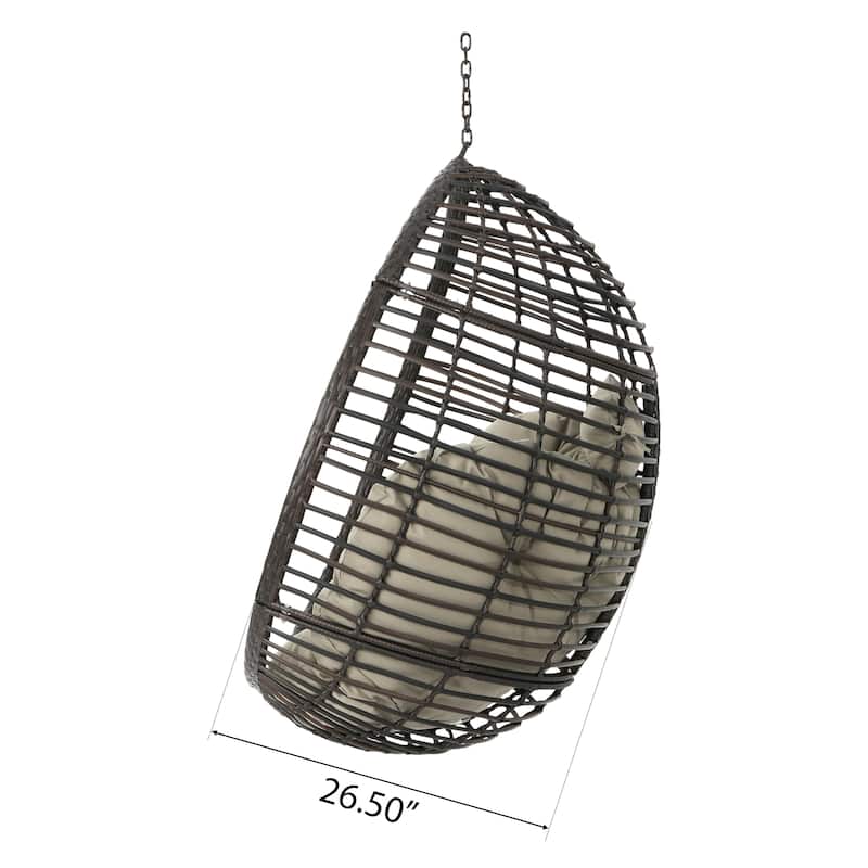 Roomfitters Outdoor Hanging Egg Chair with Woven Rattan Frame and Plush Cushion, Stand Not Included