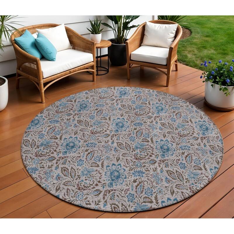 HomeRoots Floral Transitional Rectangle Outdoor Rug - 8' Round