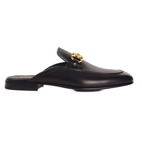 mens black leather mules