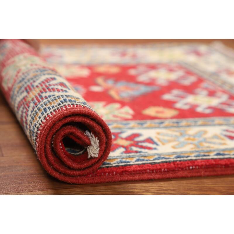 Hand Knotted Oriental 100% Wool Carpet Traditional Geometric Red Kazak Area Rug - 3' 0'' X 2' 0''
